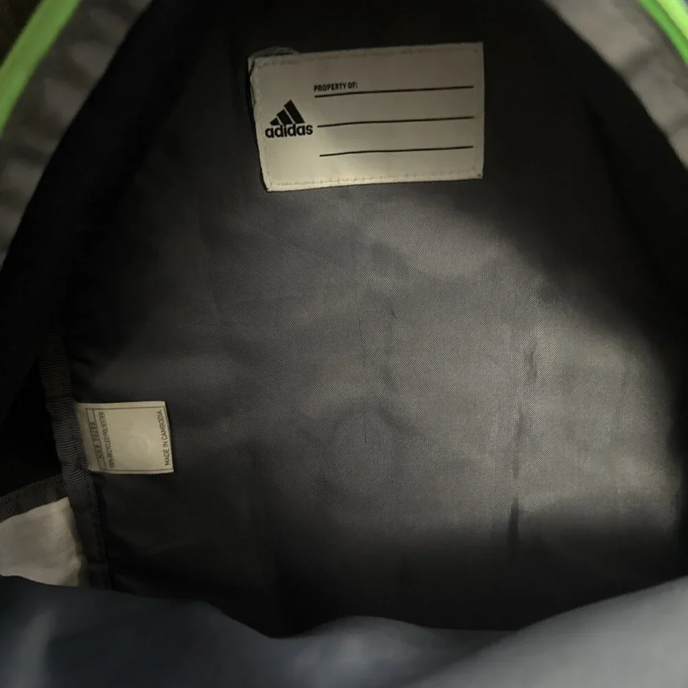 Adidas Classic 3 Stripe Backpack Grey Navy Geen Insulated Front Pocket